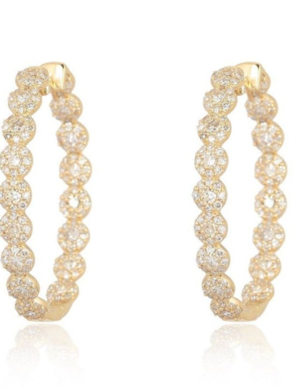 Pave Beaded 14K (or 18k upon request) Yellow Gold Hoop Earrings